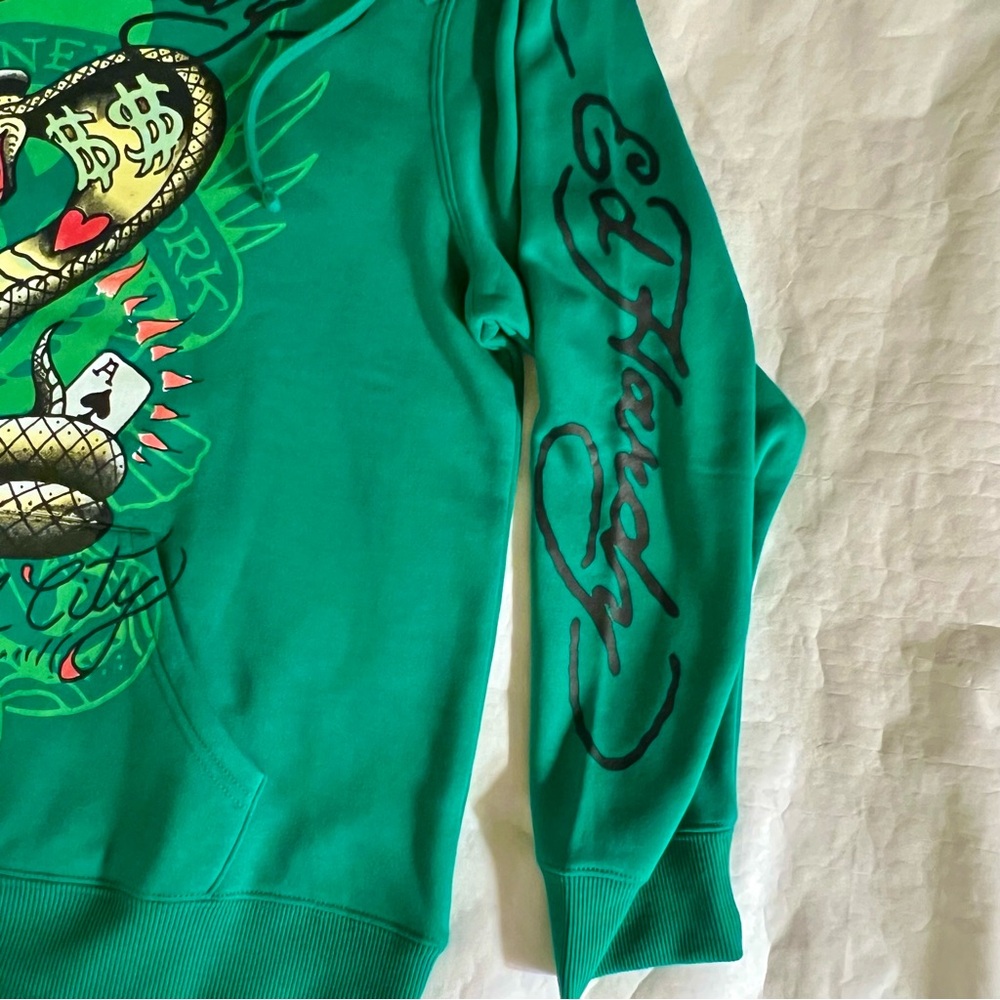Ed Hardy Cobra Ace Hoodie Sweatshirt Size Large Green - Picture 6 of 14